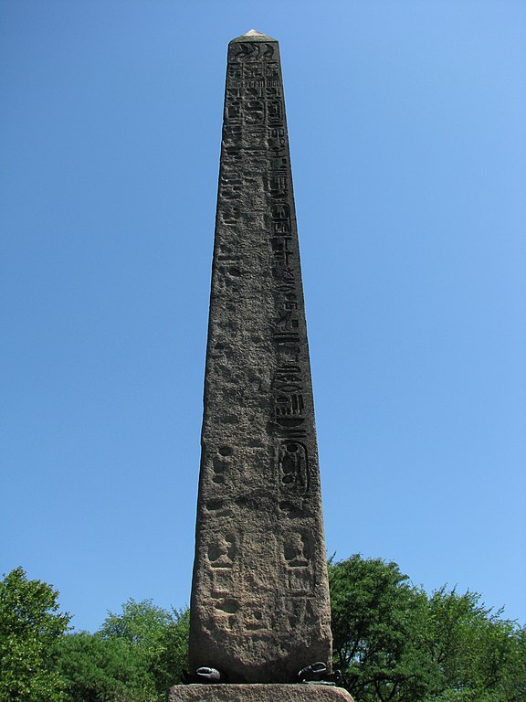 The New York Cleopatra's Needle in Central Park, with its worn hieroglyphs