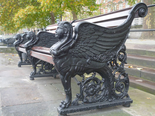 Egyptian-style benches, with sphinxes in their metal work, on London's Embankment